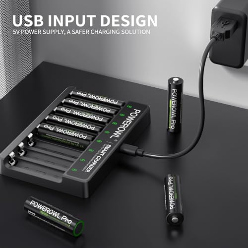 Image of POWEROWL Rechargeable Lithium AA Batteries with Charger, 1.5V Output 3600mWh Double A Battery 8 Pack for Blink Outdoor Camera, Game Controller