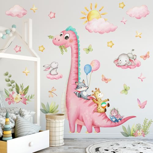 Vinilo decorativo dinosaurio rosa para pared infantil miniatura 1