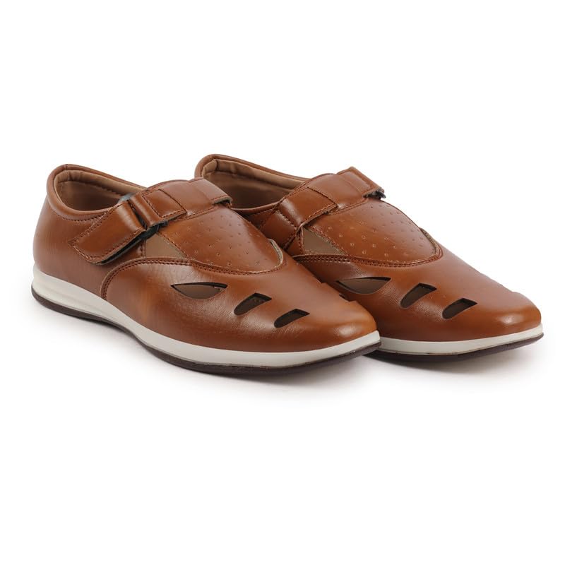 Image of FAUSTO Men's Laser Cut Design Perforated Day Long Comfort Hook and Loop Sandals
