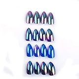 96Pcs Stiletto Fake Nails Full Cover Chrome Powder Colorful Magic Mirror Reflection Medium Length False Acrylic Nail Kits（Mirror Deep Pink Series）