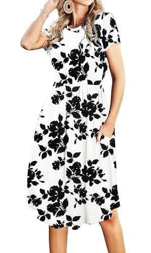 Image of Simier Fariry Womens Summer Modest Work Casual Midi Knee Dress Pocket Short Sleeve Teacher Outfits Spring Travel Clothes