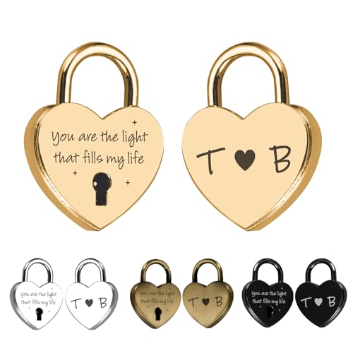 Custom Heart Love Padlock with Key – Personalized Engraved Couples