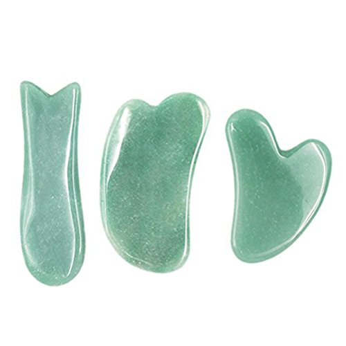 Rosenice - Set 3 pietre massaggianti, fredde, in giada, per Gua Sha / agopuntura / spa