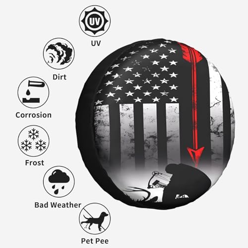 Image of Bow Deer Hunting American Flag Spare Tire Cover Weatherproof Wheel Protectors Dust-Proof Sun Protection Wheel Tire Covers Universal Fit for Truck SUV RV Camper Trailer Car Accessories 14 inch
