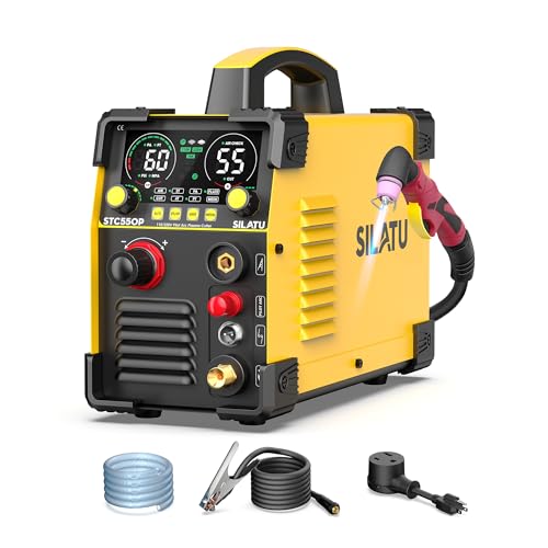SILATU 55Amps Plasma Cutter, STC550P HF Non-Touch Pilot Arc Plasma Cutter Machine, 110/220V Dual Voltage LED Display Air Sensor Technology, 1/2'' Clean Cut 3/5'' Max Cut, PT/2T/4T for Beginners DIY
