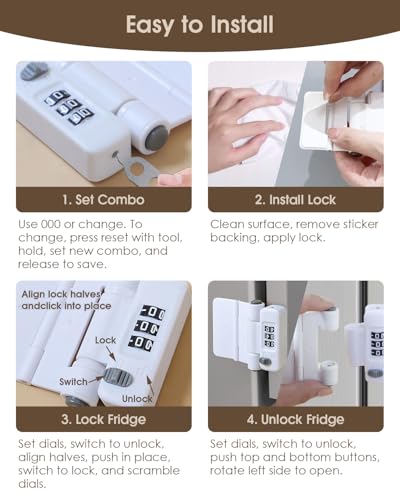 Refrigerator Lock - 2 Pack Fridge Lock for Refrigerator Cabinets Drawers, Combination Fridge Cabinet Locks, Safety Locks, Adhesive No Tools Needed — view 4