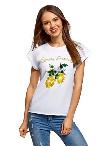 Oodji Ultra Donna T-Shirt in Cotone con Stampa e