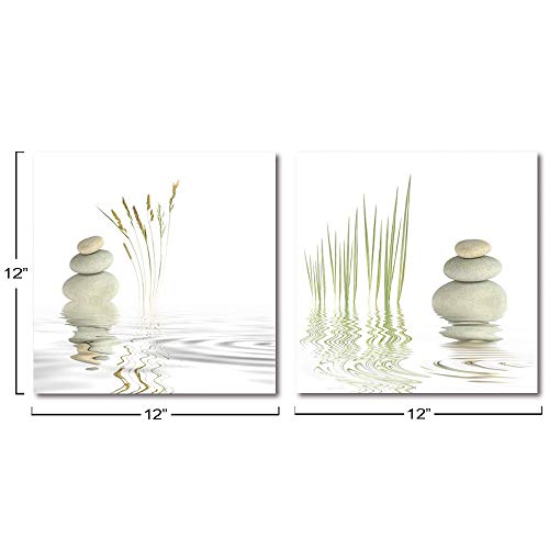 Loomarte Spa Zen Stone With Aquatic Pictures Photo Prints On Canvas Wall Artwork, Stretched And Framed 12X12 Inches, Contemporary Giclee Walls Art Work Decor For Home Office Decor #TOP1