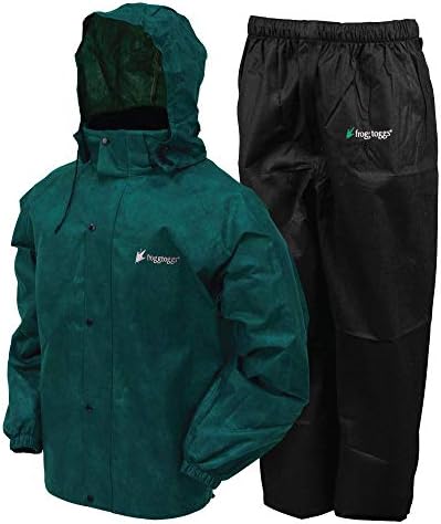 FROGG TOGGS Men's Standard Classic All-Sport Waterproof Breathable Rain Suit, Dark Green/Black Pants, Large