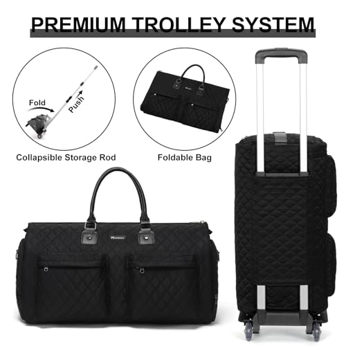 Modoker Rolling Garment Bag for Travel,Womens Convertible Garment Bags with Wheels, Luggage Suit Travel Bags,3 in 1 Carry On Wheeled Duffel Bag,Black2