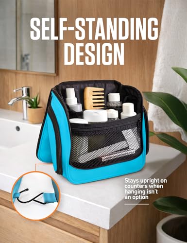 Image of VENTURE 4TH Hanging Travel Toiletry Bag, 18 Compartments - Light Blue | Hangs on rails, hooks or doors; stands upright. Removable TSA pouch. Water-resistant Nylon 290D Twill, reinforced stitching.