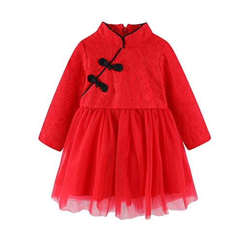 Mud Kingdom Cute Little Girls Lace Dress Long Sleeve Chinese New Year