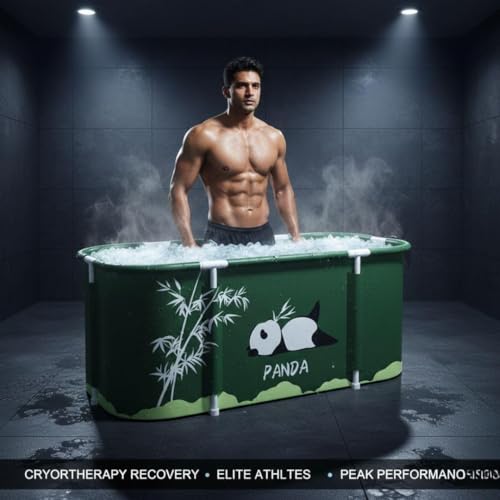 Image of Lexara Portable Folding Bathtub for Bathroom - Large Freestanding Soaking Tub with Thick Insulated, Ice & Hot Spa Tub, Collapsible Cold Plunge Therapy, Muscle Recovery Tub (Panda Bath)