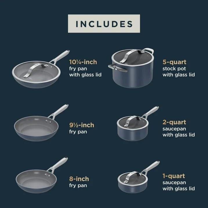 Miniatura 8 de Ninja Ceramic Pro - Juego de utensilios de cocina de 10 piezas, color azul medianoche, ollas y sartenes antiadherentes de aluminio y acero