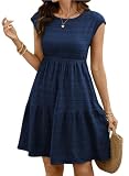 SHEWIN Women Summer Teacher Casual Mini Dress Cap Sleeve A Line High Waist Lightweight Textured Boho Beach Cute Sundress with Pocket Sleeveless Dressy Outfit 2026 Vestidos De Mujer Size XL, Navy Blue