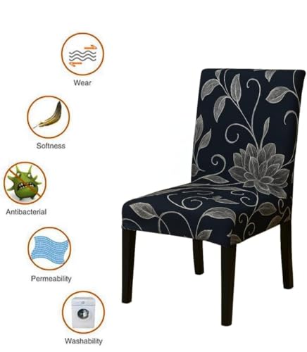 Image of Homerz Premium 6 Seater Dining Table Cloth with 6 Dining Chair Covers,Elastic Fitted Chair Slipcovers, Printed Polycotton Fabric, Table Cloth Size 60x90 inch (Lotus)