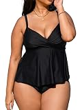 CUPSHE Women Swimsuit Tankini Set Two Piece Bathing Suit Wrapped V Neck High Waisted Flowy Ruffle He