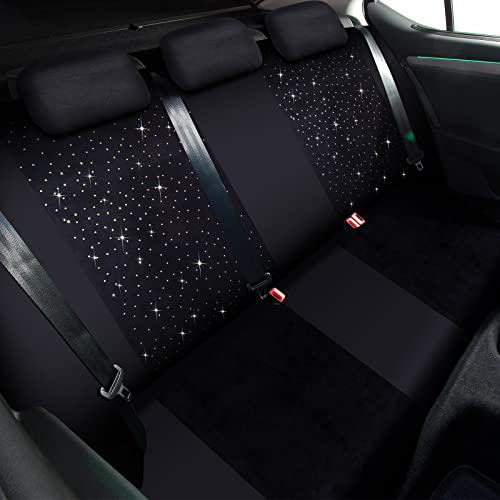 15 Pcs Bling Velvet Fabric Car Seat Covers Full Set Black Bling Car Accessories for Women, Diamond Steering Wheel Cover Rhinestone Crystal Seat Belt Cover, Center Console Pad Car Decor (Colorful)