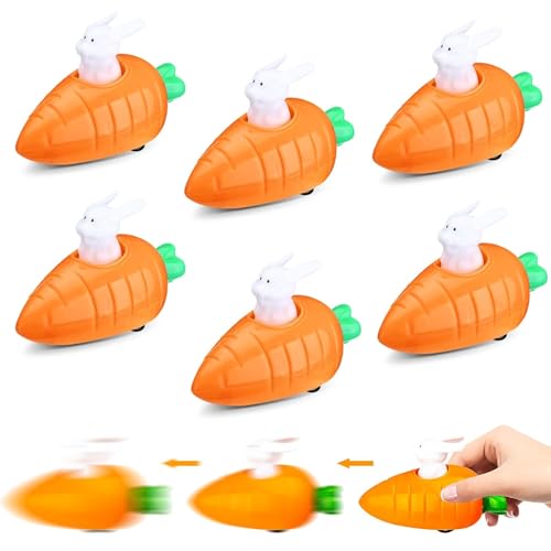 6x Aufziehbare Hasen mit Karotte im Set,Oster-Karotten-Autos mit Rückzieh,Aufziehbare Osterhasen in Karotten Autos,Ostergeschenke Osterhasen Uhrwerkspielzeug,Hasen Aufziehspielzeug Reibungsrenner