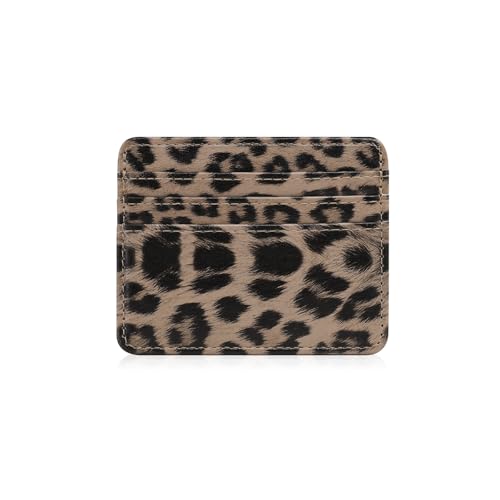 Image of AfitLulu Slim Wallet Ultra-Thin Credit Card Holders for Women, Leopard Print Ladies Card Holder Minimalist Wallet with 4 Card Slots Perfect for Travel and Gifts (Brown)