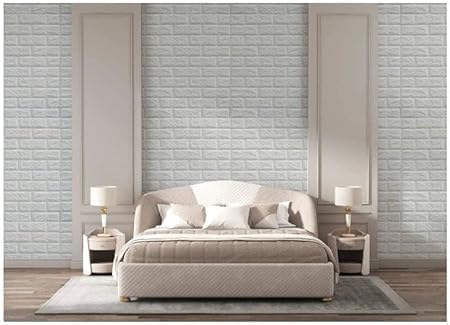 Image of 3D White Brick Wallpaper with Golden Tikdi Self Adhesive PE Foam Wall Sticker for Home Living Room Bedroom Kitchen Hotel DIY Wall Decor ((35, White Bricks Wallpaper)