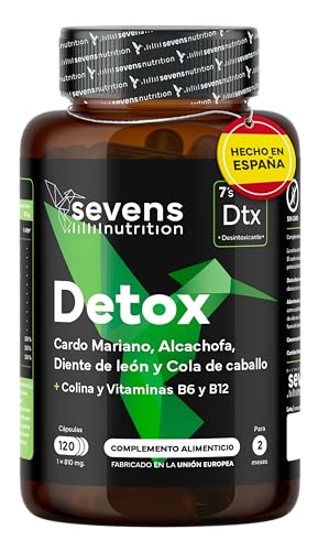 Milk Thistle with Artichoke, Dandelion, Choline and Horsetail | 120 Detox Capsules for Liver and Colon | Natural Supplement Enriched with Vitamins B6, B9 and B12 | Liver and Digestive Detox