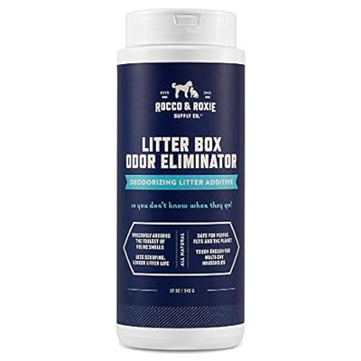 Rocco & Roxie Litter Box Odor Eliminator – Best Natural Urine Deodorizer for Cat Litter Boxes – You Won’t Need to Change The Cat Litter as Often – Fresh Scent – Safe for Kitty (12 oz Bottle)