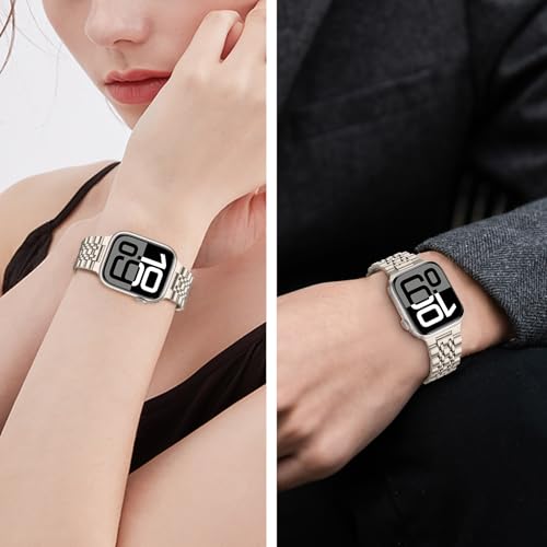 Tasikar Strap Compatible with Apple Watch Strap 42mm(Series 11/10) 41mm 40mm 38mm Men Women band Solid Stainless Steel Metal Bracelet per iWatch SE Series 11 10 9 8 7 6 5 4 3 2 1, Starlight - Image 3