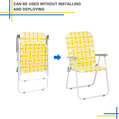 Outvita Webbed Lawn Chairs Set Of 2, Foldable Metal Patio Chairs Stable Steel Outdoor Chair For Camping, Fishing, Beach, Poolside, Backyard And Bbq (Yellow&White) #TOP3