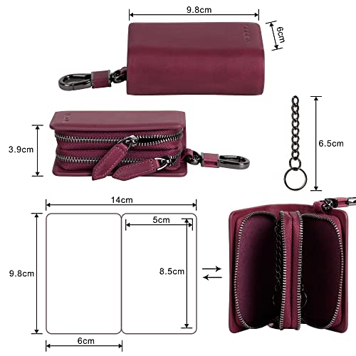 Image of VISOUL Car Key Case Holder Double Zipper, Leather Car Smart Key Fob Case with Keychain for Men and Women