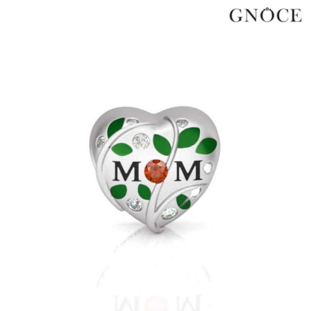 Gnoce Sterling Silver Photo Charm - Heart Shape With CZ, Personalized For Bracelet Or Necklace