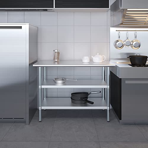 Image of AmGood Stainless Steel Work Table with 2 Shelves | NSF | Metal Utility Table (48 inch Long x 24 inch Deep)