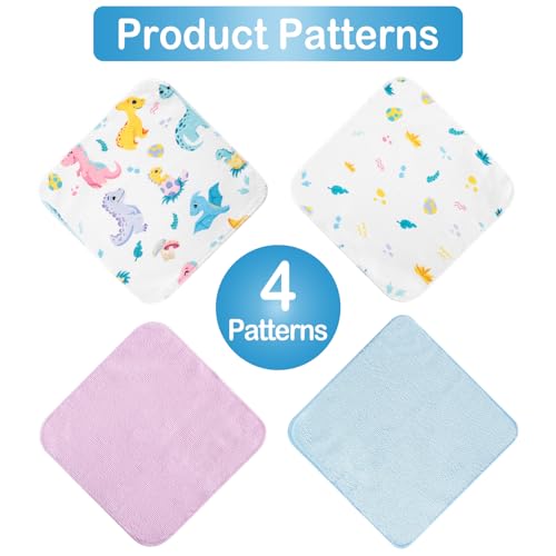 Image of Baby Washcloths, 24Pack Baby Wash Cloths Extra Soft & Ultra Absorbent, Baby Towels and Washcloths Face Towels for Unisex Boys Girls Body, Washclothes Gentle on Sensitive Skin, 9x9 Purple Dinosaur