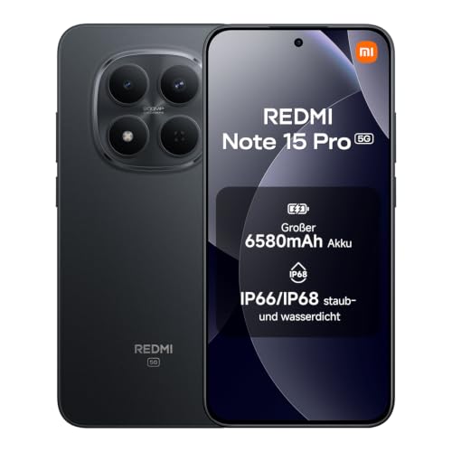 XIAOMI Redmi Note 15 Pro 5G Smartphone (12+512 GB) Handy mit Android 6580-mAh-Akku IP66/IP68 Staub- und Wasserschutz Neue 200-MP-Kamera 6 83 AMOLED-Display Schwarz 2 Jahre Garantie