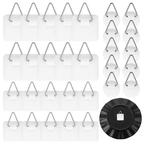 Image of Ptwola Wall Plate Hanger Display Holder Invisible Vertical Plate Holder Picture Adhesive Hooks Hanging Sticky Hanger for Home Kitchen Decorative Plastic Plates Photo Frame Wall Art (30)