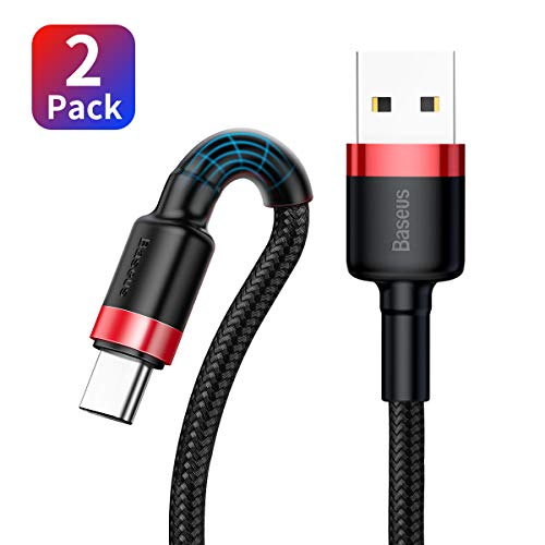 Usb C Cable, Baseus Type C Fast Charger ( 2 Pack 2M + 1M ), Nylon Braided Compatible for Samsung Galaxy S10 S9 S8 A3 A5 2017 Note 10 9 8, Huawei P10 P9, Google Pixel, Sony Xperia XZ, LG - Black Red