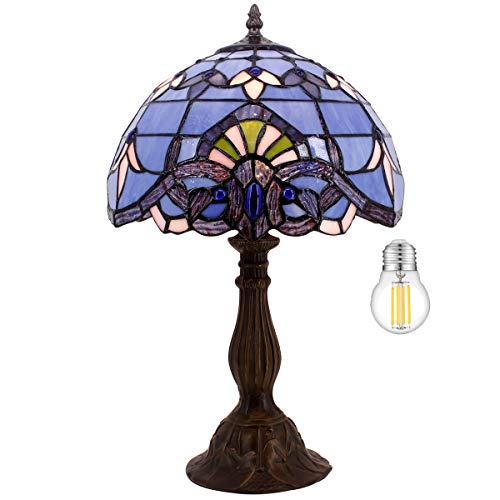 Image of WERFACTORY Tiffany Lamp Stained Glass Table Lamp 18Inch Blue Purple Baroque