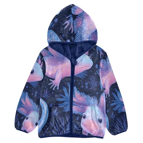 Axolotl with Glow Toddler Fleece Jacket Girl Boys Hooded Fleece Jacket Coat Warm Outwear Zip-up 3-10T