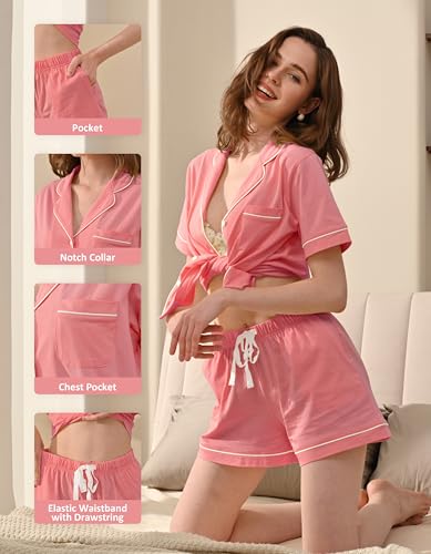 Image of NAP BOUND 100% Cotton Pajamas for Women Sets 2 Pieces Pjs Button short sleeves with Pockets Soft Sleepwear Loungewear XS-XXL