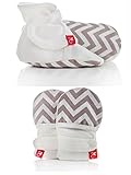 goumikids Organic Mitts & Booties Bundle, Soft Stay On Scratch Proof Mittens and Adjustable Baby Booties (Chevron/Stone 0-3 Months)
