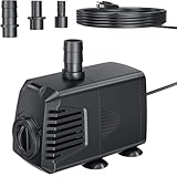 POPOSOAP 200GPH Submersible Water Pump, Water Fountain (700L/H, 12W) with 5.9FT High Lift Adjustable & 3 Nozzles & 9.8FT Cord, Ultra Quiet Aquarium Pump for Pond Fountain Waterfall Hydroponics-Q102
