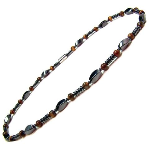 Accents Kingdom Men's Magnetic Hematite Therapy & Healing Stone with Tiger's Eye Bead Necklace, 22" Cover
