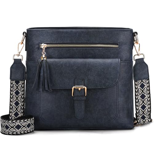 Kasqo Crossbody Bag for Women,Soft Vegan Leather Cross Body Purse Medium Shoulder Bag Handbags with Guitar Strap Tassel