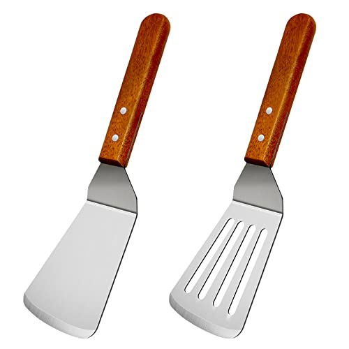 Comparison: Best Utensils For Cast Iron 4 KLAQQED 2Pcs Metal Spatulas Set, Metal Spatula for Cast Iron Skillet, Cooking Utensils Fish Egg Grill Spatula Stainless Steel Slotted Spatula, Wok Flat Top Small Metal Spatula Turner with Wood Handle