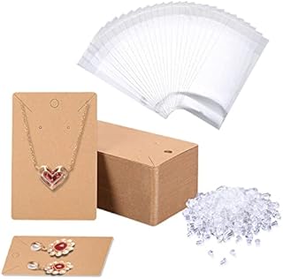 VIKSAUN 300 PCS Earring Display Card Set, Necklace Cards Holder, 50 PCS Earring Tags with 50 PCS Self Seal Bags, 200 Rubber Earring Stopper Backs for DIY Ear Studs, DIY Gift Jewelry Making (Brown)