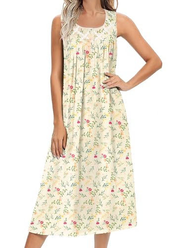 Image of Ekouaer Nightgowns for Women Cotton Long Night Gown Sleeveless Sleep Dress Victorian Nightdress Ladies Sleepwear