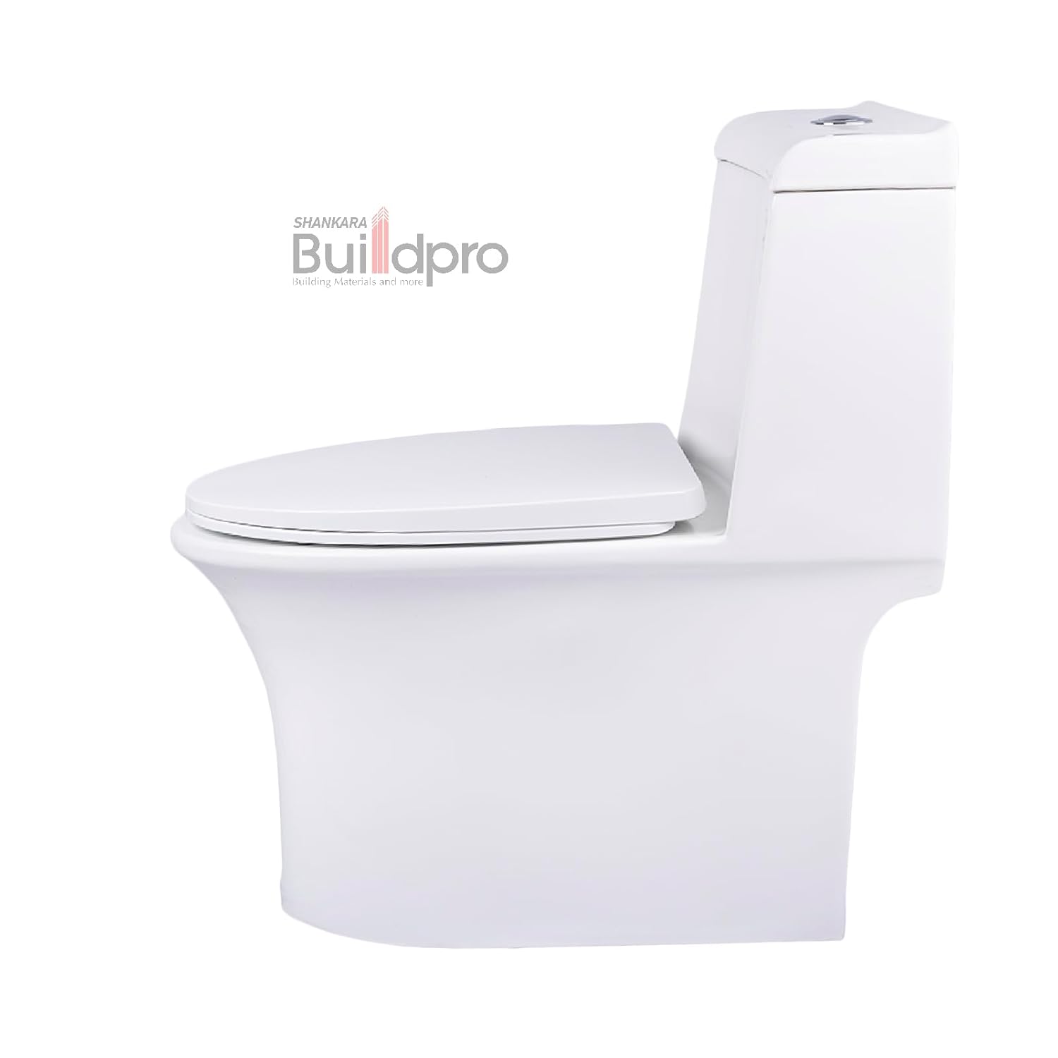 Lado view of the Parryware Reeve Range One-Piece Rimless Western Commode, showing its compact design and S-trap outlet.