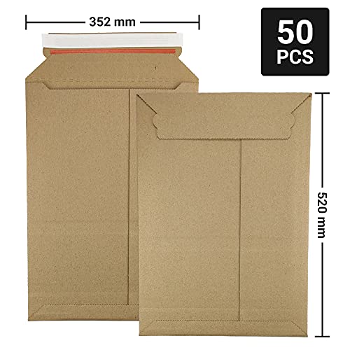 Netuno 50 Brązowych Kopert Wysyłkowych z Tektury Falistej DIN B3 35,2 x 52 cm 354 g Prosta Klapa Samoprzylepne Kartonowe Przesyłka Towarowa