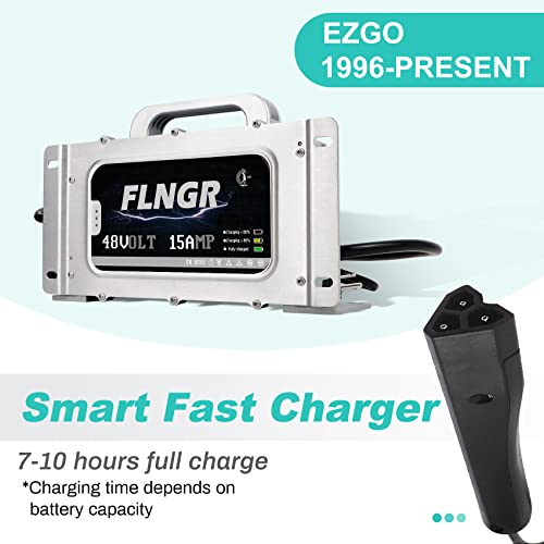 Flngr Waterproof 48 Volt Golf Cart Charger (Lead -Acid) For Ezgo Rxv&Txt,With Trickle Charge,15 Amp & 6-8 Hours Full Charged,Smart 48 Volt Charger For Ez-Go #TOP5