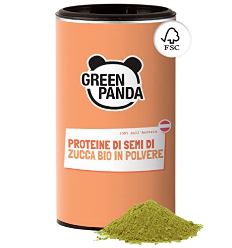GREEN PANDA® | Semi di zucca bio con il 59% di proteine vegane, semi di zucca tostate e macinate, certificate in laboratorio, zucca in polvere ideale come bio protein 225 g